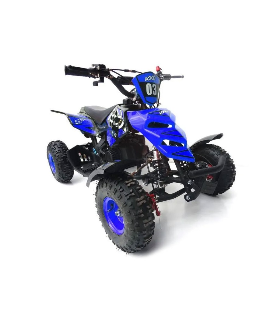 Mini Quad KXD M5 49cc ruote 4" - Colore Blu - Vista Frontale Destra