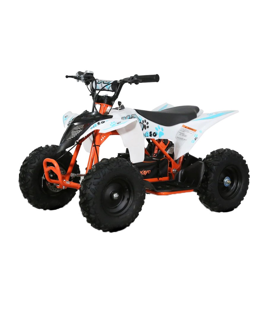 Mini Quad E-ATV Kayo EA50 500W 36V Ruote 6" - Grafica Celeste - Vista Frontale Sinistra